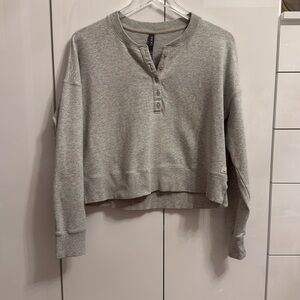 Vuori Light Gray Cropped Henley Sweatshirt